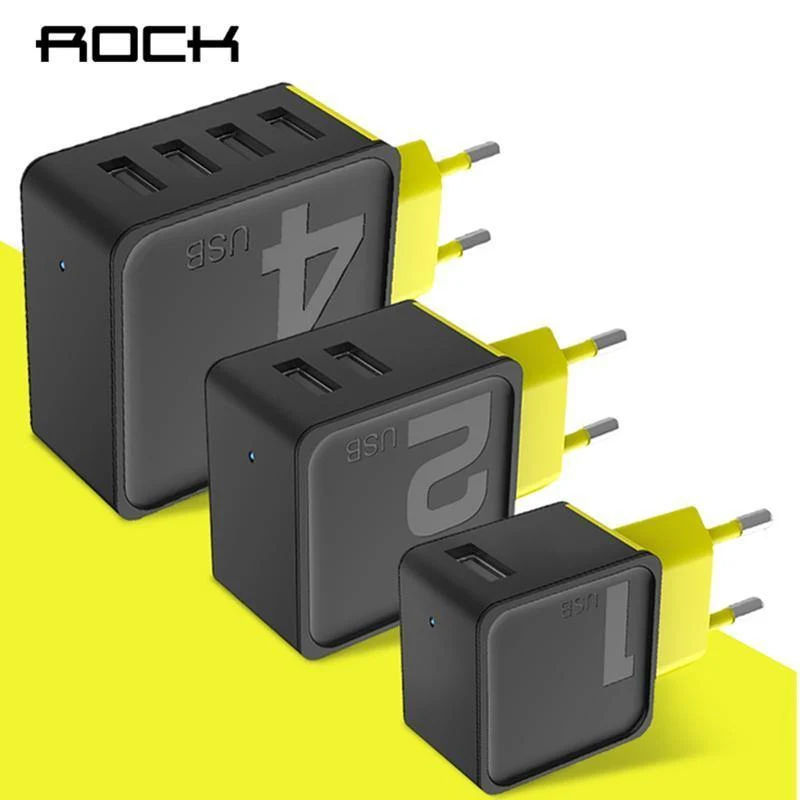 ROCK Sugar 4 2 1 Ports USB-Wandladegerät Telefon Schnellreiseadapter 5V1A 5V2.4A 5V4A EU US-Stecker für iPhone Samsung Xiaomi