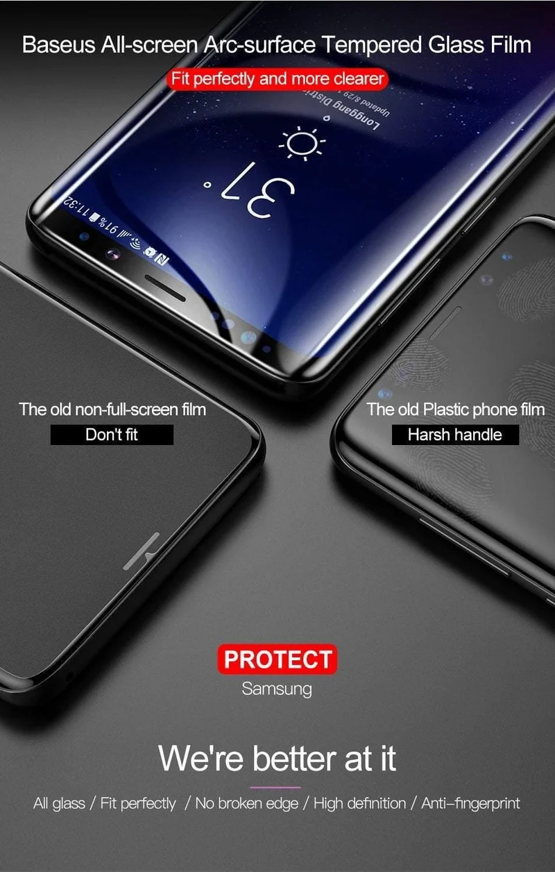 Baseus 3D Oberflächenschutzfolie für Samsung Galaxy S9 S9 + Ultraflaches, vollflächig gehärtetes Glas für Samsung S9 S9 Plus