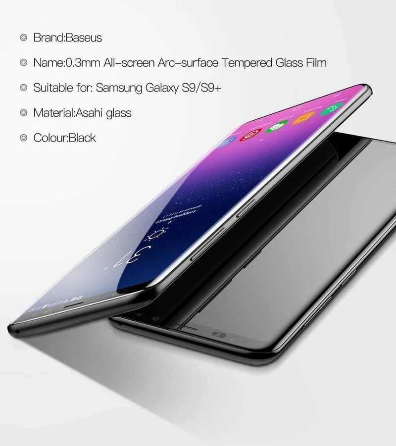 Baseus 3D Oberflächenschutzfolie für Samsung Galaxy S9 S9 + Ultraflaches, vollflächig gehärtetes Glas für Samsung S9 S9 Plus