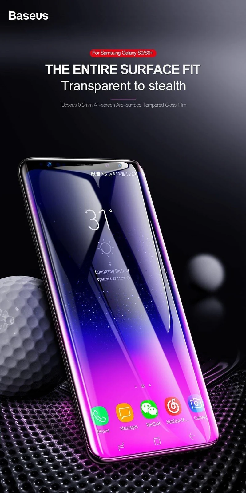 Baseus 3D Oberflächenschutzfolie für Samsung Galaxy S9 S9 + Ultraflaches, vollflächig gehärtetes Glas für Samsung S9 S9 Plus