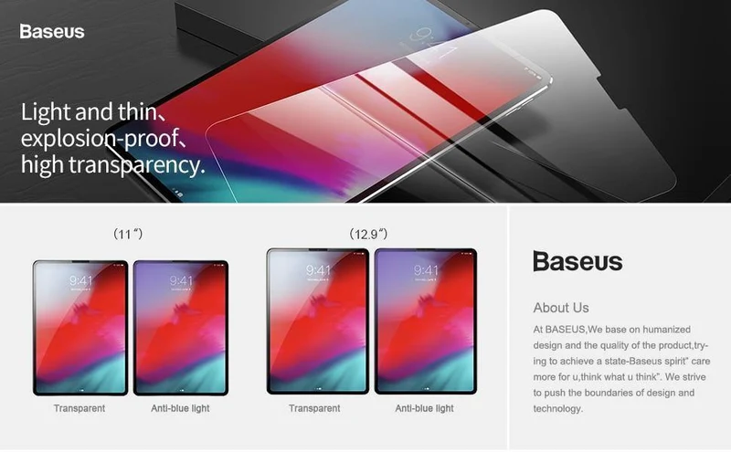 Baseus 0.3mm gehärtetes Glas für Apple iPad Pro 11'' 12.9'' 2018 Schutzglas 9H Kratzfestes Tablet-Glas für iPad Pro 2018