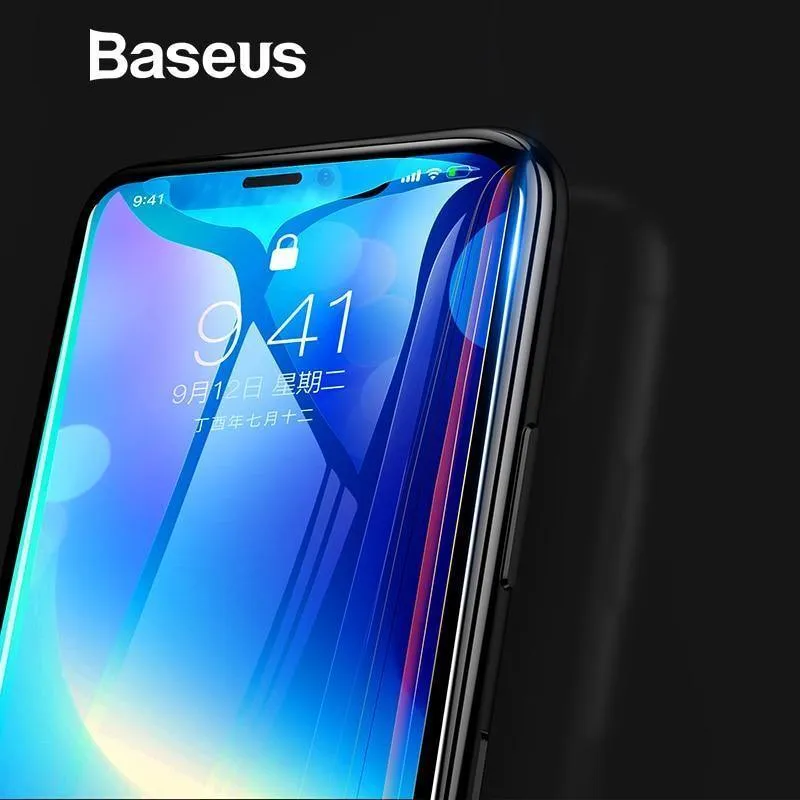 Baseus 0.3 MM 7D Oberflächen-Displayschutz für iPhone X Glas 9H Dünnes Anti-Blaulicht-Hartglas für iPhone X Schutzglas
