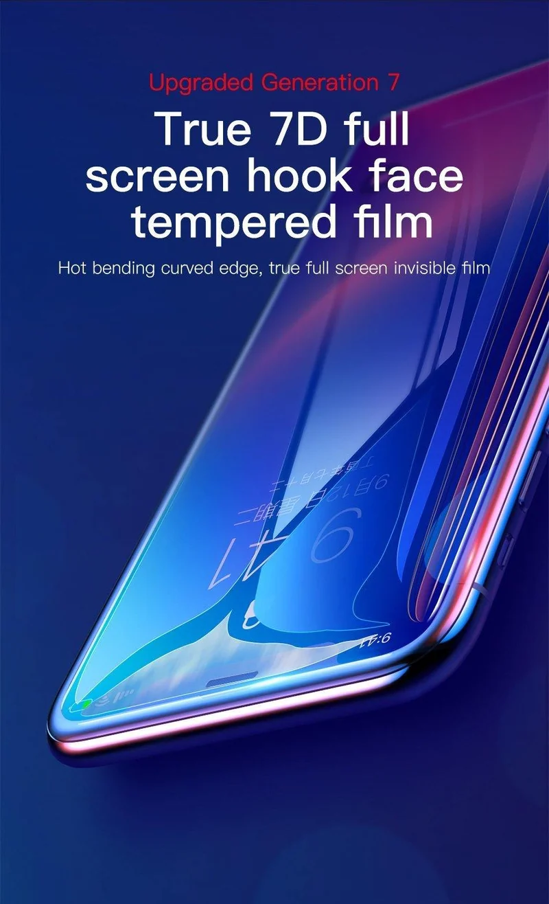 Baseus 0.3 MM 7D Oberflächen-Displayschutz für iPhone X Glas 9H Dünnes Anti-Blaulicht-Hartglas für iPhone X Schutzglas