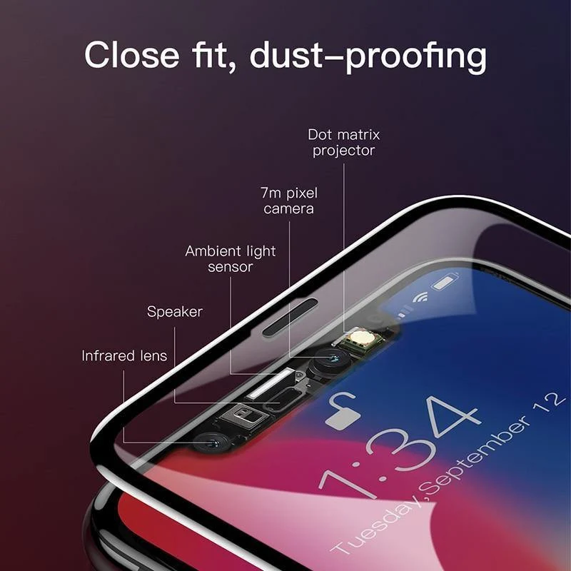 Baseus 0.3 MM 7D Oberflächen-Displayschutz für iPhone X Glas 9H Dünnes Anti-Blaulicht-Hartglas für iPhone X Schutzglas