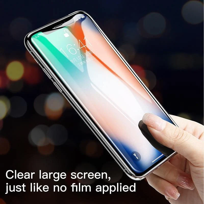 Baseus 0.3 MM 7D Oberflächen-Displayschutz für iPhone X Glas 9H Dünnes Anti-Blaulicht-Hartglas für iPhone X Schutzglas