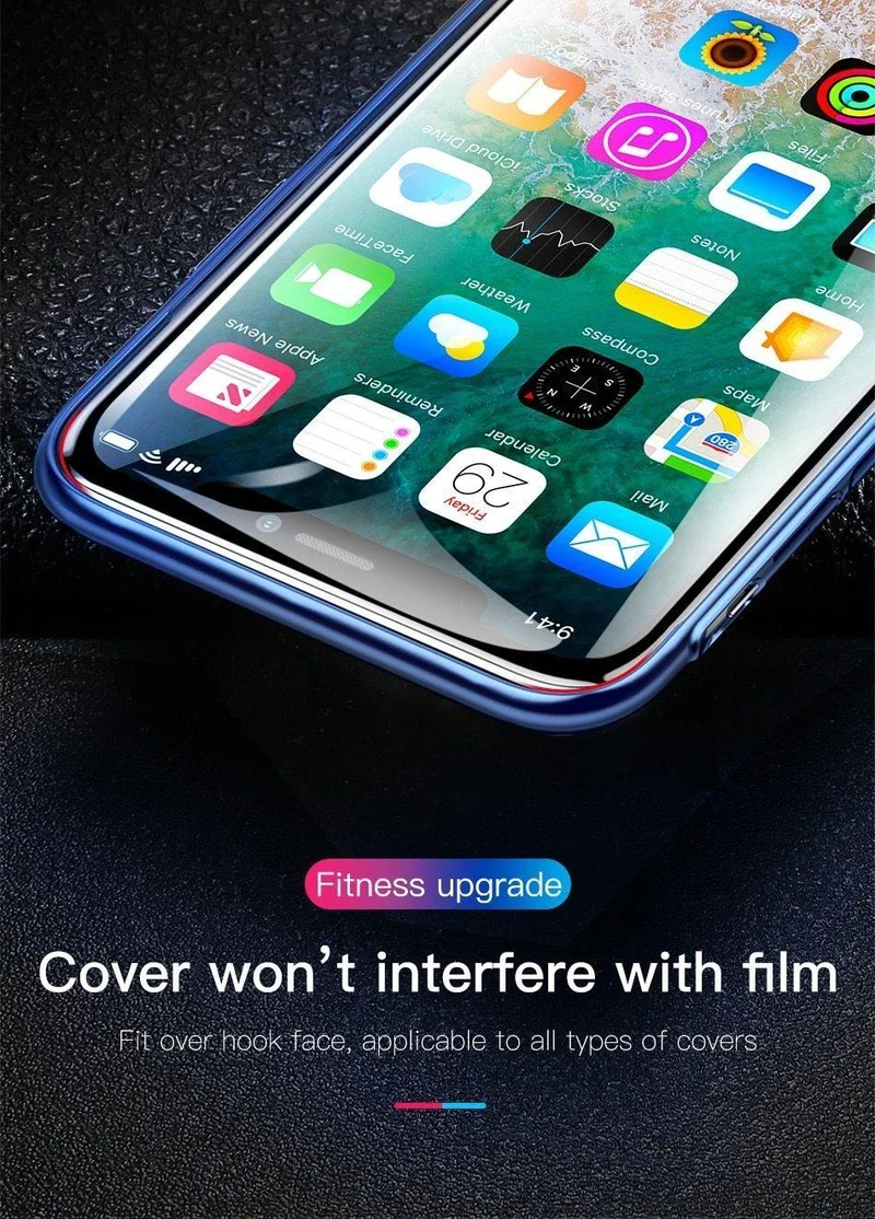 Baseus 0.3 MM 7D Oberflächen-Displayschutz für iPhone X Glas 9H Dünnes Anti-Blaulicht-Hartglas für iPhone X Schutzglas