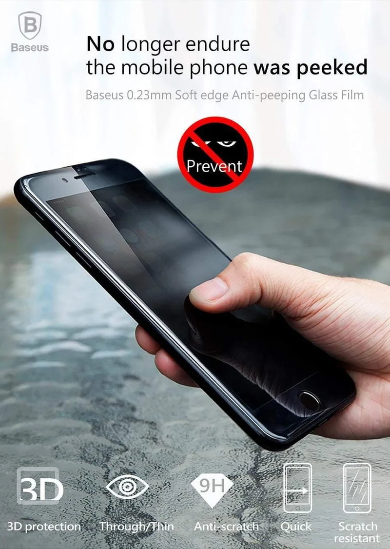 Baseus 3D Displayschutzfolie für iPhone 7 7 Plus Anti Spy Privacy Schutzglas für iPhone 8 8 Plus gehärtete Glasfilme