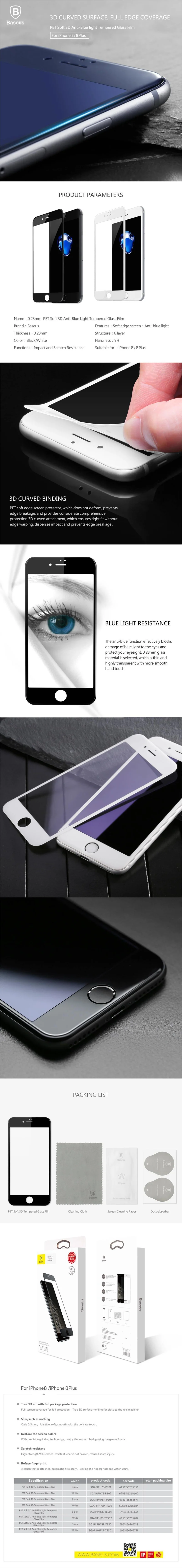 Baseus Für iPhone 8 7 Displayschutz Ultradünnes 9H Kratzfestes gehärtetes Glas Für iPhone 7 Plus 8 Plus Schutzglas