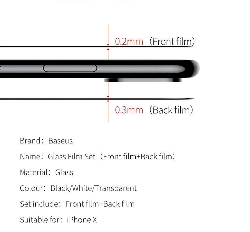 Baseus 3D Vollbild-Schutzglas für iPhone X Displayschutzfolie Frontfolie + Rückseitiges Abdeckglas für iPhone X gehärtetes Glas