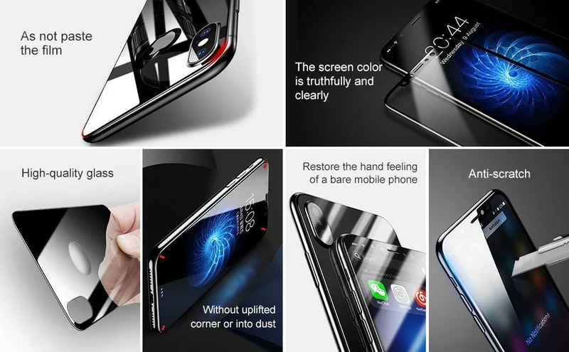 Baseus 3D Vollbild-Schutzglas für iPhone X Displayschutzfolie Frontfolie + Rückseitiges Abdeckglas für iPhone X gehärtetes Glas