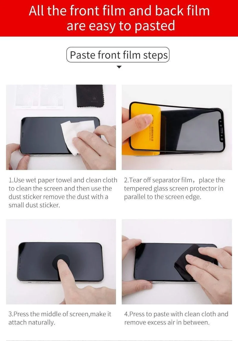 Baseus 3D Vollbild-Schutzglas für iPhone X Displayschutzfolie Frontfolie + Rückseitiges Abdeckglas für iPhone X gehärtetes Glas