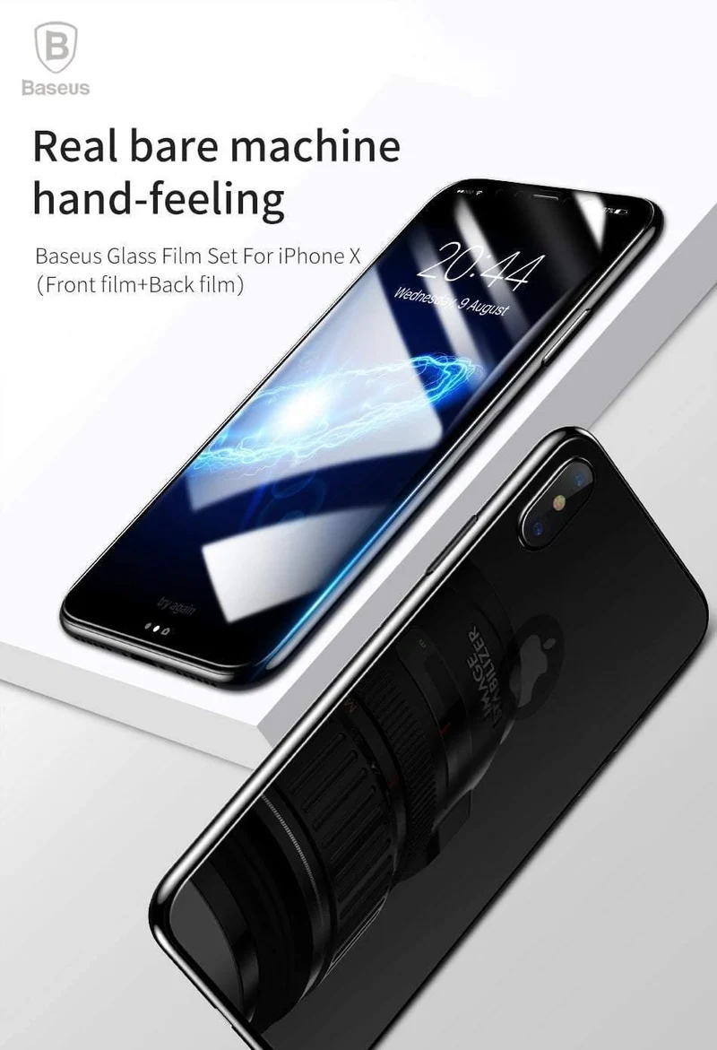 Baseus 3D Vollbild-Schutzglas für iPhone X Displayschutzfolie Frontfolie + Rückseitiges Abdeckglas für iPhone X gehärtetes Glas