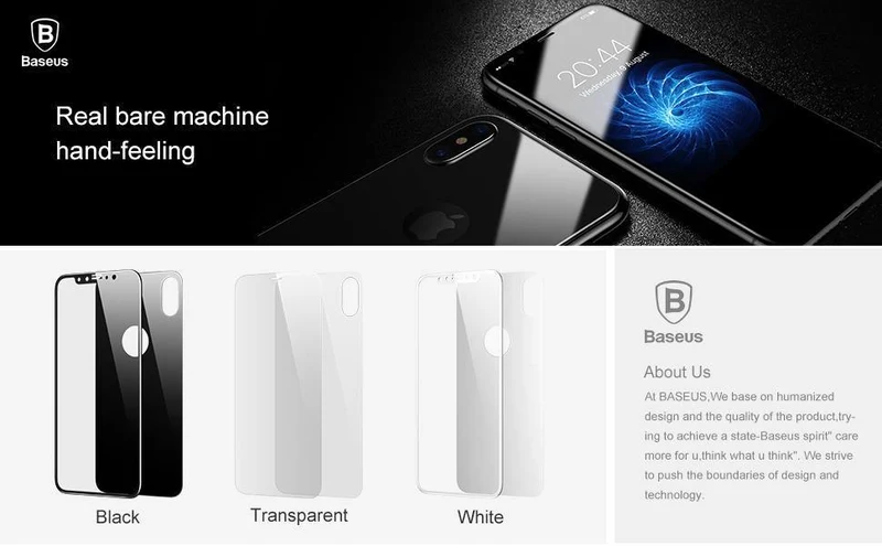 Baseus 3D Vollbild-Schutzglas für iPhone X Displayschutzfolie Frontfolie + Rückseitiges Abdeckglas für iPhone X gehärtetes Glas
