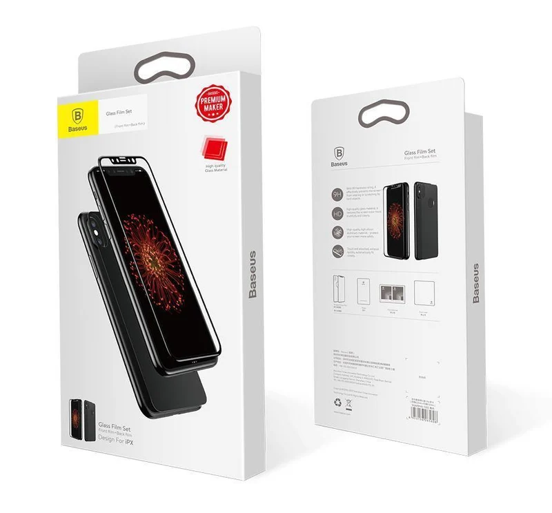 Baseus 3D Vollbild-Schutzglas für iPhone X Displayschutzfolie Frontfolie + Rückseitiges Abdeckglas für iPhone X gehärtetes Glas