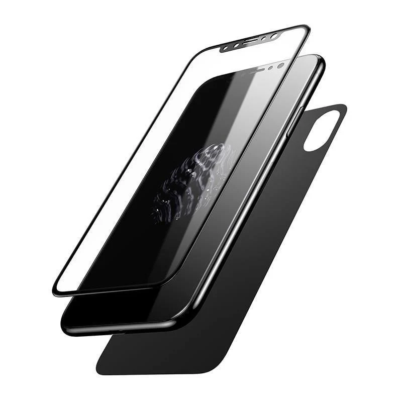 Baseus 3D Vollbild-Schutzglas für iPhone X Displayschutzfolie Frontfolie + Rückseitiges Abdeckglas für iPhone X gehärtetes Glas