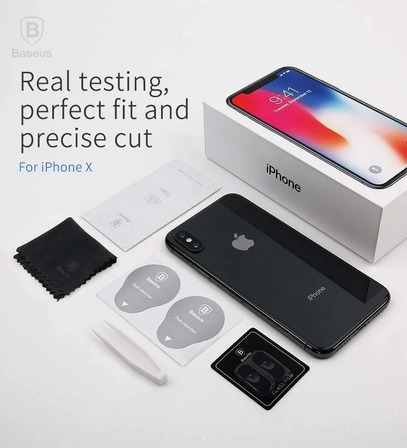 Baseus 0.15 mm gehärtetes Glas-Objektivschutz für iPhone X Kamera-Objektiv-Glasfolie für iPhoneX-Rückobjektiv-Schutzfolie 9H-Glas