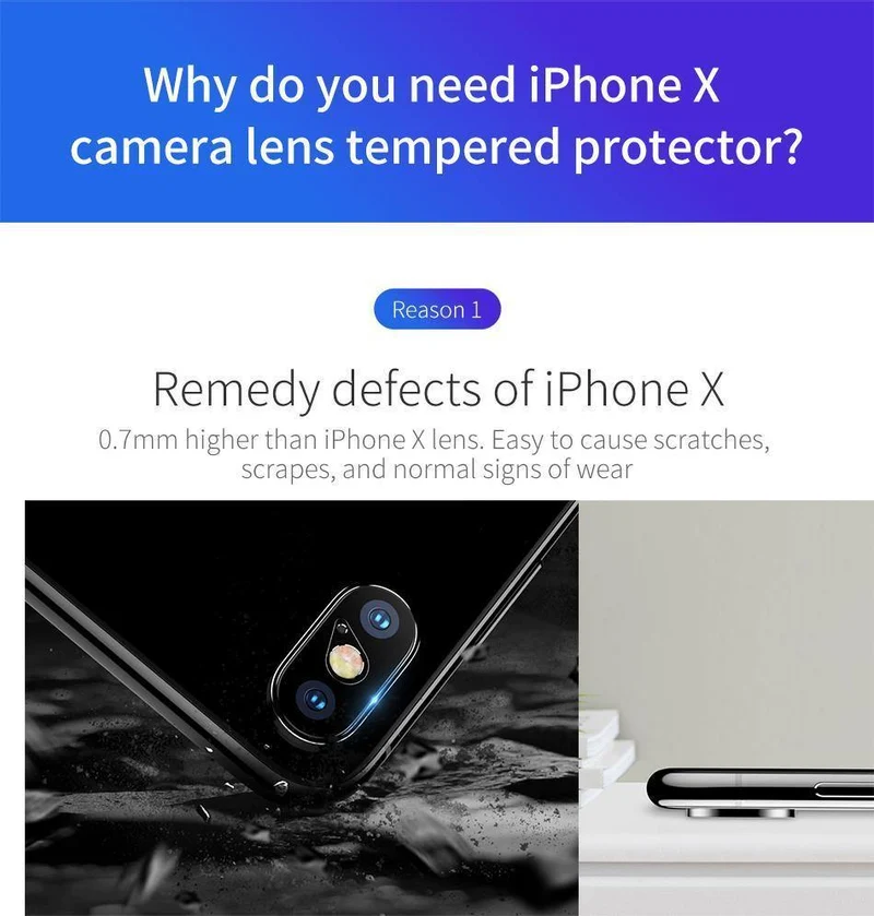 Baseus 0.15 mm gehärtetes Glas-Objektivschutz für iPhone X Kamera-Objektiv-Glasfolie für iPhoneX-Rückobjektiv-Schutzfolie 9H-Glas