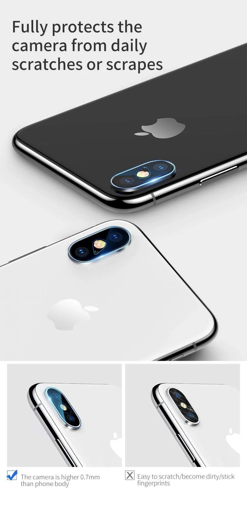 Baseus 0.15 mm gehärtetes Glas-Objektivschutz für iPhone X Kamera-Objektiv-Glasfolie für iPhoneX-Rückobjektiv-Schutzfolie 9H-Glas