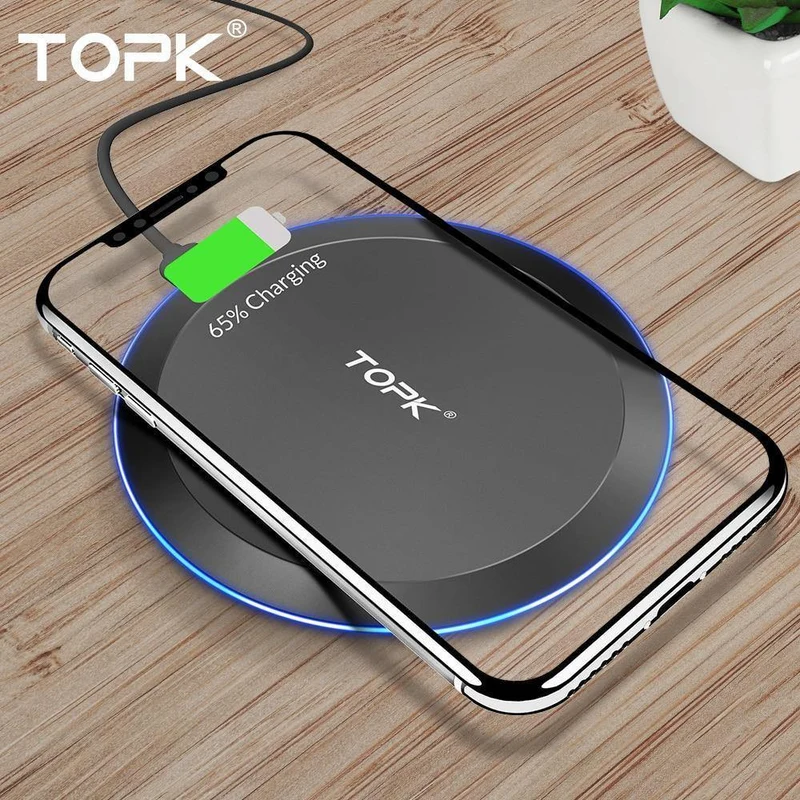 TOPK 10W kabelloses Ladegerät für iPhone X/XS Max XR 8 Plus, schnelles Laden für Samsung S8 S9 Note 9 8 Telefon-Ladegerät-Pad