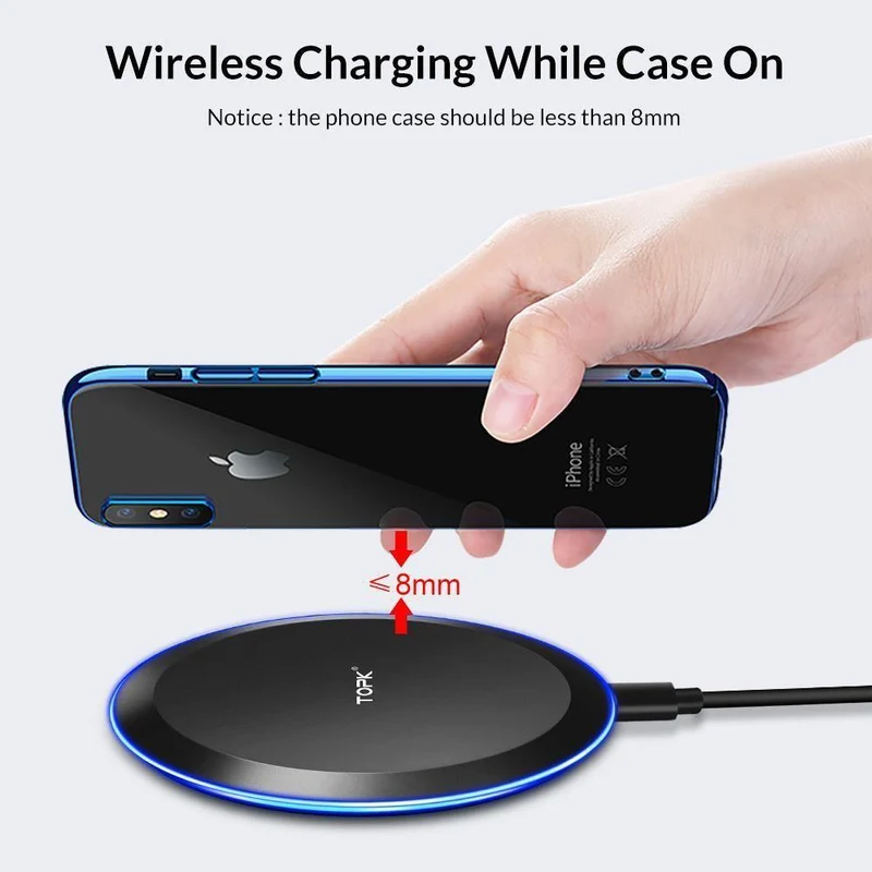 TOPK 10W kabelloses Ladegerät für iPhone X/XS Max XR 8 Plus, schnelles Laden für Samsung S8 S9 Note 9 8 Telefon-Ladegerät-Pad