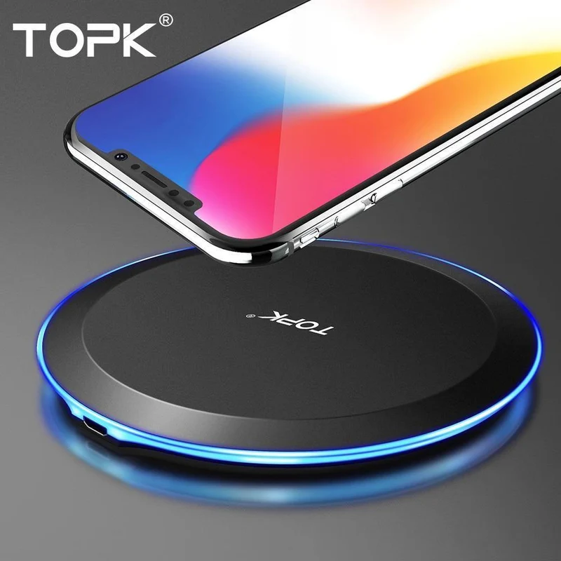 TOPK 10W kabelloses Ladegerät für iPhone X/XS Max XR 8 Plus, schnelles Laden für Samsung S8 S9 Note 9 8 Telefon-Ladegerät-Pad
