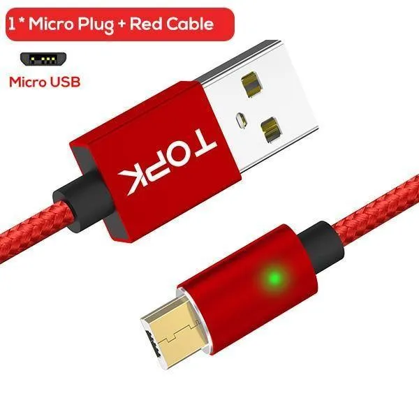 TOPK 1M (3.3 ft) FLine-Mini LED Magnetkabel für Samsung S7 Micro USB-Geräte Handykabel Magnetladegerät Microusb-Kabel
