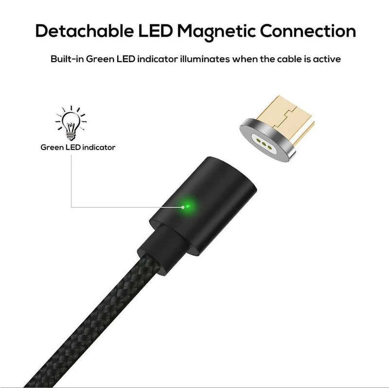 TOPK 1M (3.3 ft) FLine-Mini LED Magnetkabel für Samsung S7 Micro USB-Geräte Handykabel Magnetladegerät Microusb-Kabel
