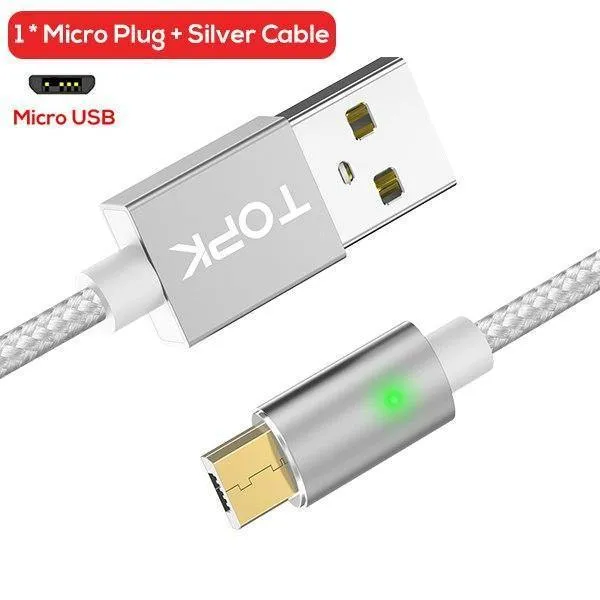 TOPK 1M (3.3 ft) FLine-Mini LED Magnetkabel für Samsung S7 Micro USB-Geräte Handykabel Magnetladegerät Microusb-Kabel