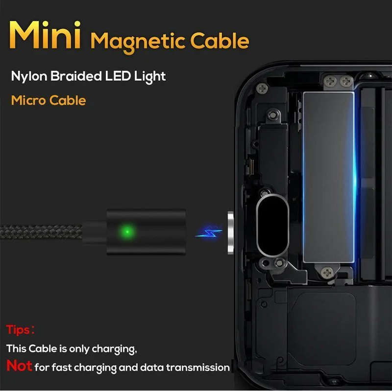 TOPK 1M (3.3 ft) FLine-Mini LED Magnetkabel für Samsung S7 Micro USB-Geräte Handykabel Magnetladegerät Microusb-Kabel