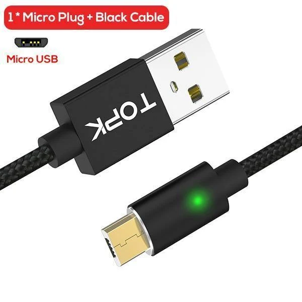 TOPK 1M (3.3 ft) FLine-Mini LED Magnetkabel für Samsung S7 Micro USB-Geräte Handykabel Magnetladegerät Microusb-Kabel