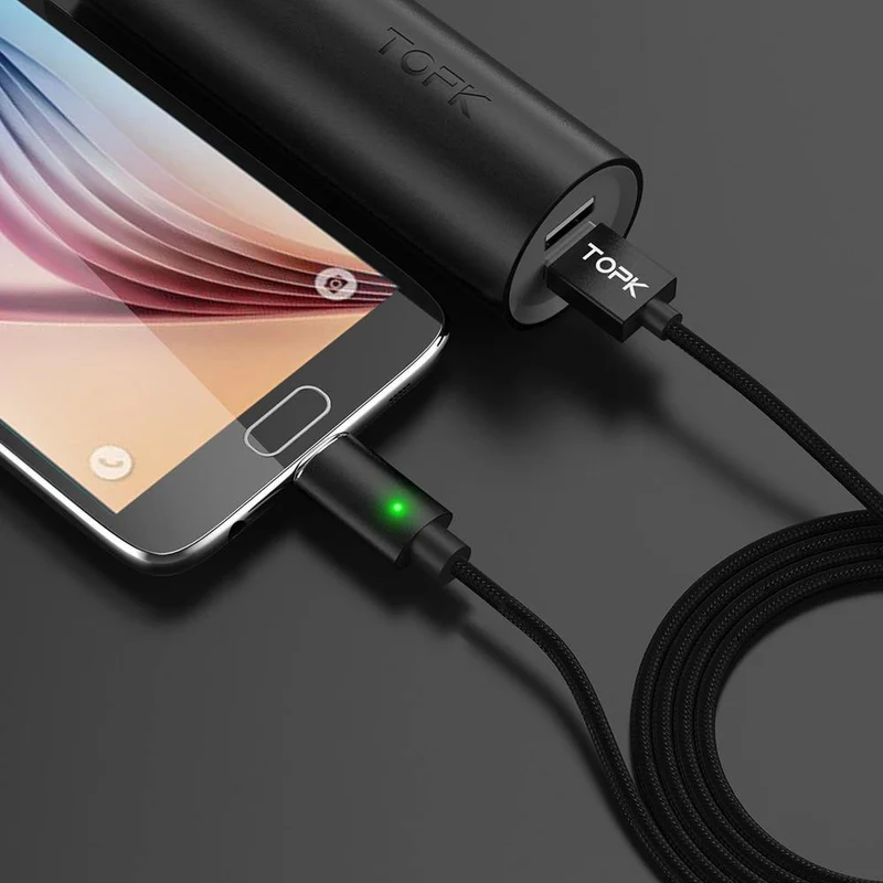 TOPK 1M (3.3 ft) FLine-Mini LED Magnetkabel für Samsung S7 Micro USB-Geräte Handykabel Magnetladegerät Microusb-Kabel