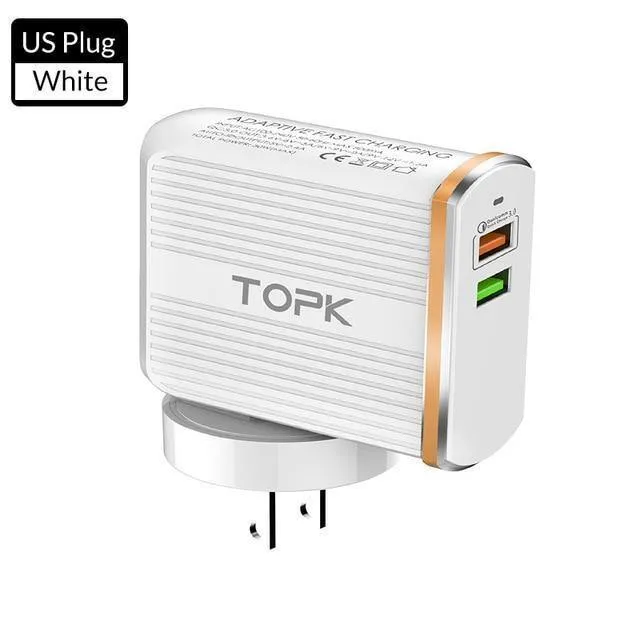 TOPK Handy-Ladegerät, 30 W, USB-Ladegerät für iPhone, Samsung, Xiaomi, Huawei, Quick Charge 3.0, Schnellladegerät, Dual-USB-Reiseadapter