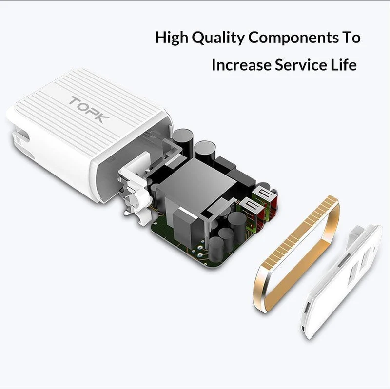 TOPK Handy-Ladegerät, 30 W, USB-Ladegerät für iPhone, Samsung, Xiaomi, Huawei, Quick Charge 3.0, Schnellladegerät, Dual-USB-Reiseadapter
