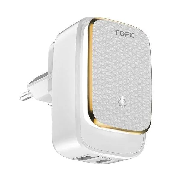 TOPK L-Power 2-Port 5V 2.4A EU&US LED Lampe USB Ladegerät Adapter Auto-ID Tragbares Reise Wandtelefonladegerät für iPhone Xiaomi