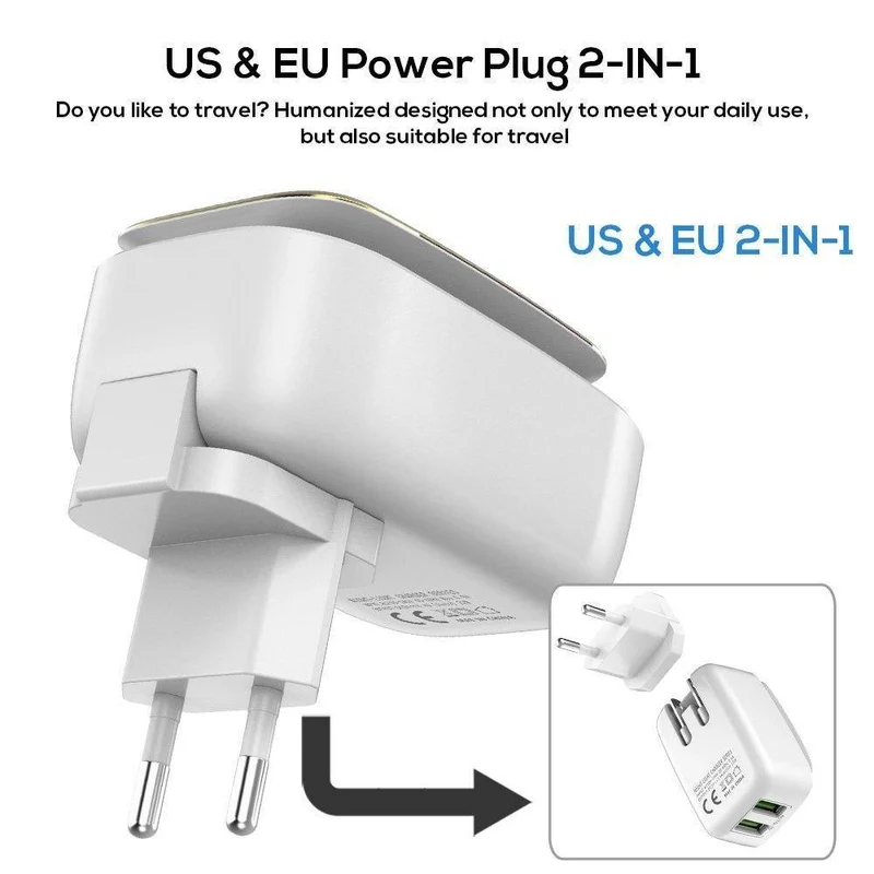 TOPK L-Power 2-Port 5V 2.4A EU&US LED Lampe USB Ladegerät Adapter Auto-ID Tragbares Reise Wandtelefonladegerät für iPhone Xiaomi