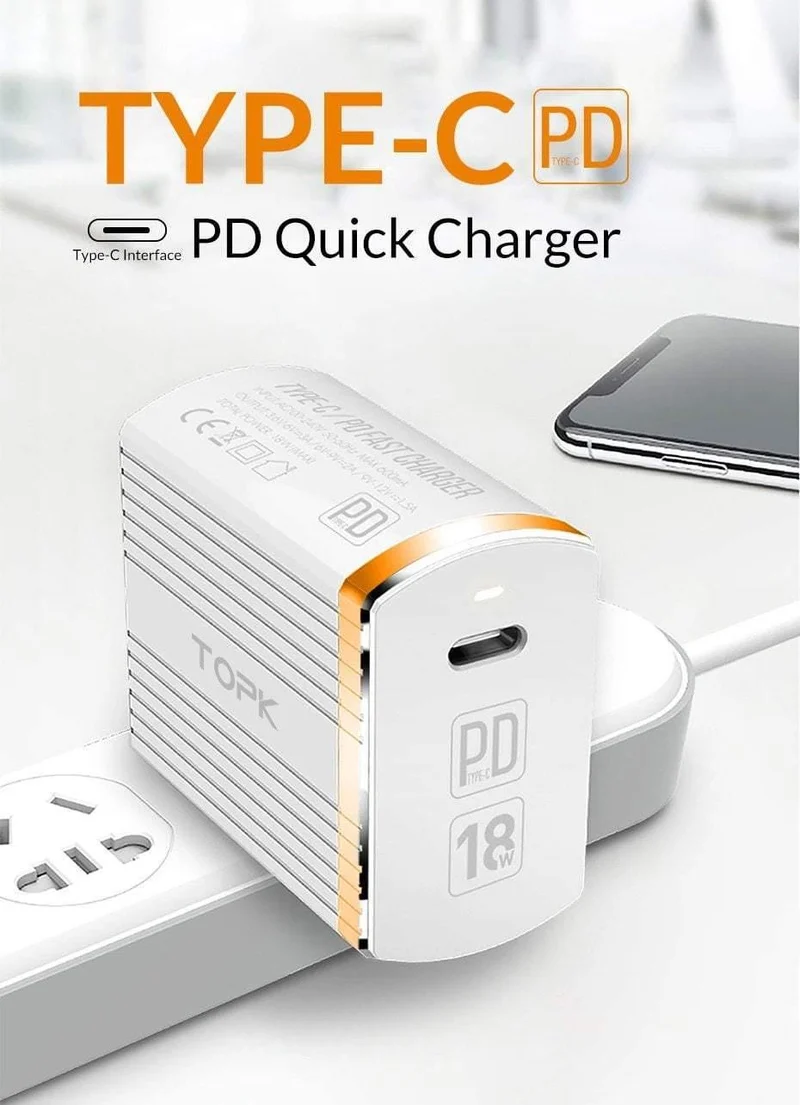 TOPK 18W Typ C PD Schnelllade-USB-Ladegerät für Samsung Galaxy S9 S8 Plus EU/UK-Stecker Telefon-Schnellladegerät