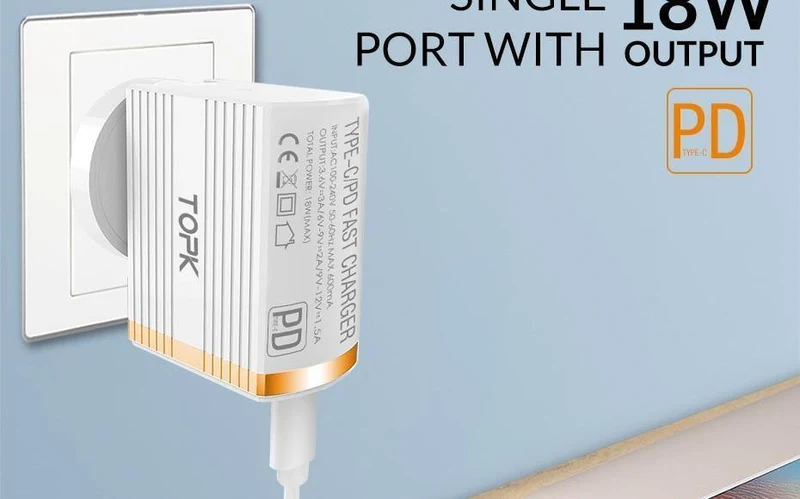 TOPK 18W Typ C PD Schnelllade-USB-Ladegerät für Samsung Galaxy S9 S8 Plus EU/UK-Stecker Telefon-Schnellladegerät