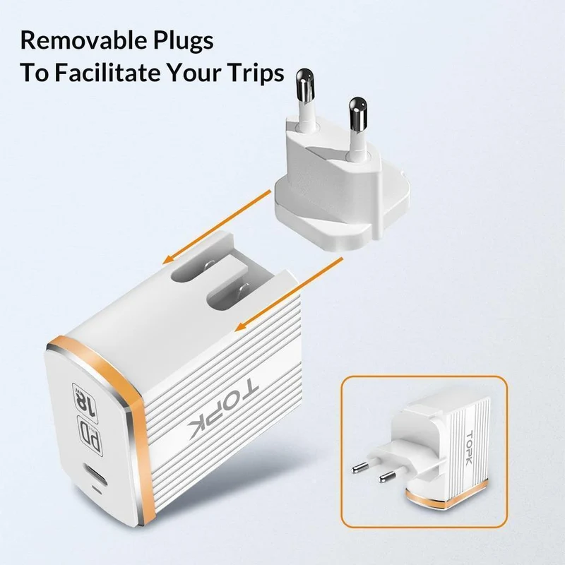 TOPK 18W Typ C PD Schnelllade-USB-Ladegerät für Samsung Galaxy S9 S8 Plus EU/UK-Stecker Telefon-Schnellladegerät