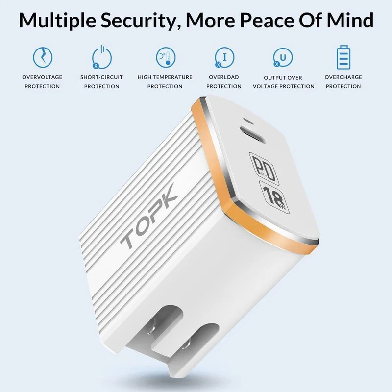 TOPK 18W Typ C PD Schnelllade-USB-Ladegerät für Samsung Galaxy S9 S8 Plus EU/UK-Stecker Telefon-Schnellladegerät