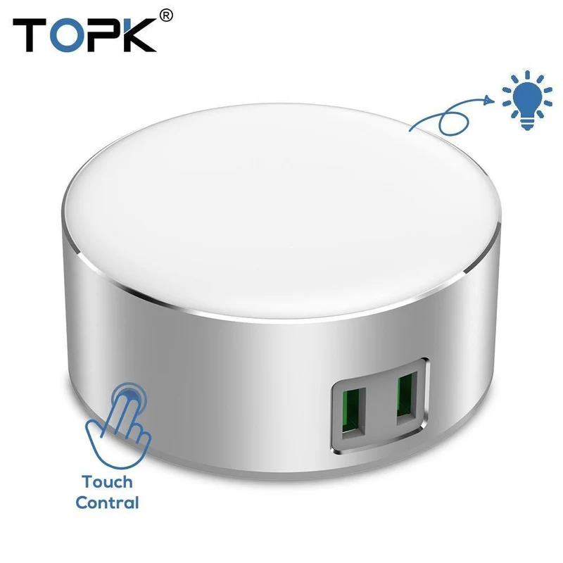 TOPK 5 V 2.4 A (max.) 12 W Auto-ID Dual USB-Ladegerät Dimmbare Smart LED Tischlampe EU-Handy-Ladegerät für iPhone Samsung Xiaomi