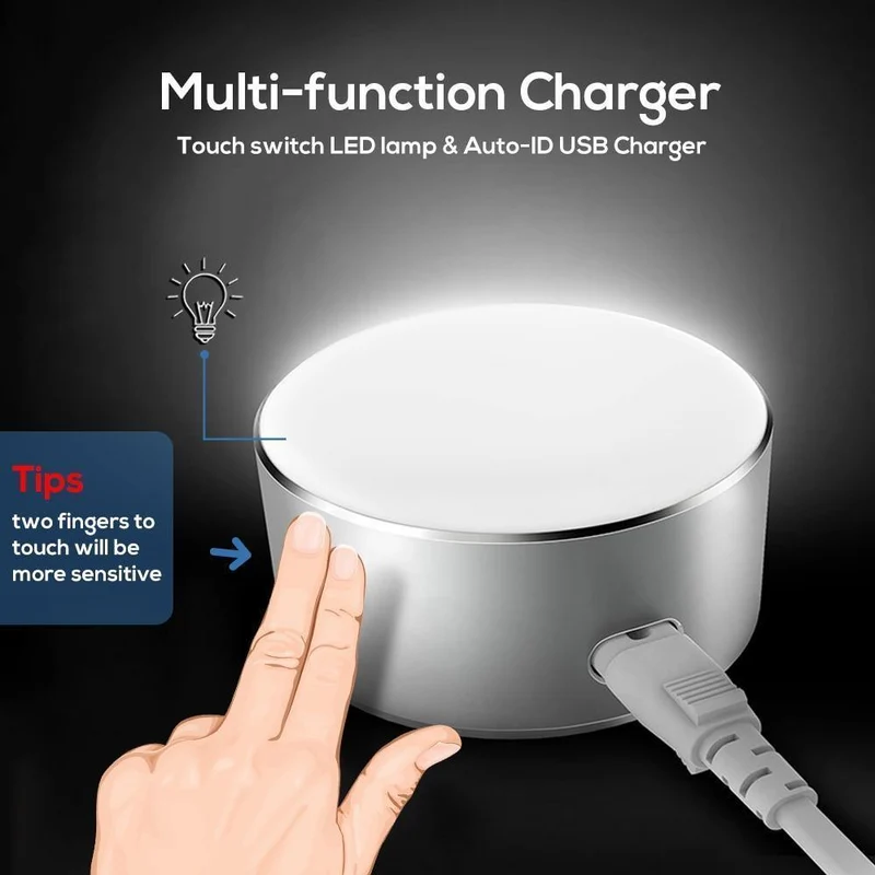 TOPK 5 V 2.4 A (max.) 12 W Auto-ID Dual USB-Ladegerät Dimmbare Smart LED Tischlampe EU-Handy-Ladegerät für iPhone Samsung Xiaomi