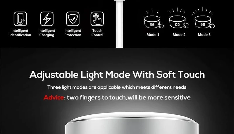TOPK 5 V 2.4 A (max.) 12 W Auto-ID Dual USB-Ladegerät Dimmbare Smart LED Tischlampe EU-Handy-Ladegerät für iPhone Samsung Xiaomi