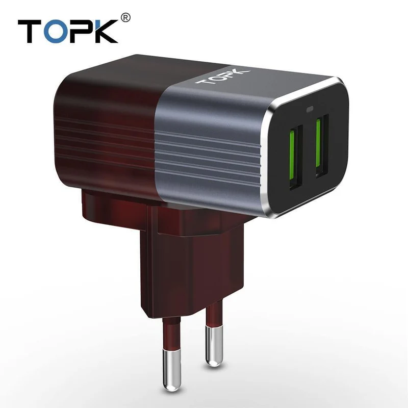 TOPK Auto-ID Dual USB Ladegerät Adapter Handy EU/US/UK Reise Wand Tragbare Telefon Ladegerät für iPhone Samsung Xiaomi Huawei