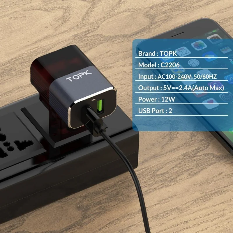 TOPK Auto-ID Dual USB Ladegerät Adapter Handy EU/US/UK Reise Wand Tragbare Telefon Ladegerät für iPhone Samsung Xiaomi Huawei