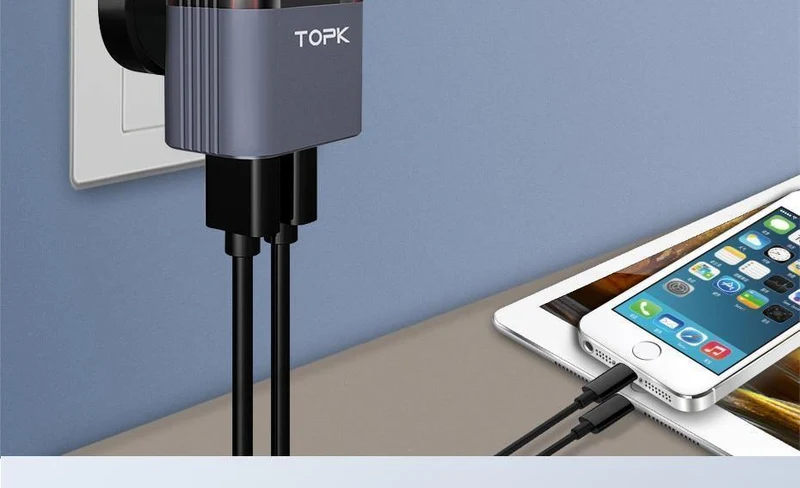TOPK Auto-ID Dual USB Ladegerät Adapter Handy EU/US/UK Reise Wand Tragbare Telefon Ladegerät für iPhone Samsung Xiaomi Huawei