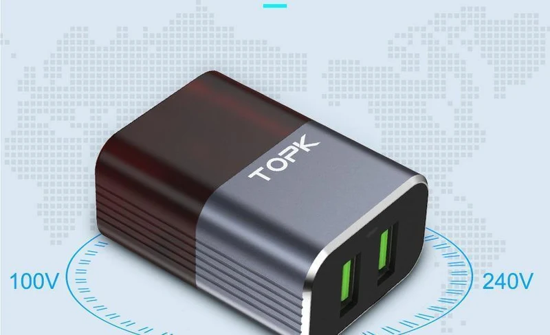 TOPK Auto-ID Dual USB Ladegerät Adapter Handy EU/US/UK Reise Wand Tragbare Telefon Ladegerät für iPhone Samsung Xiaomi Huawei