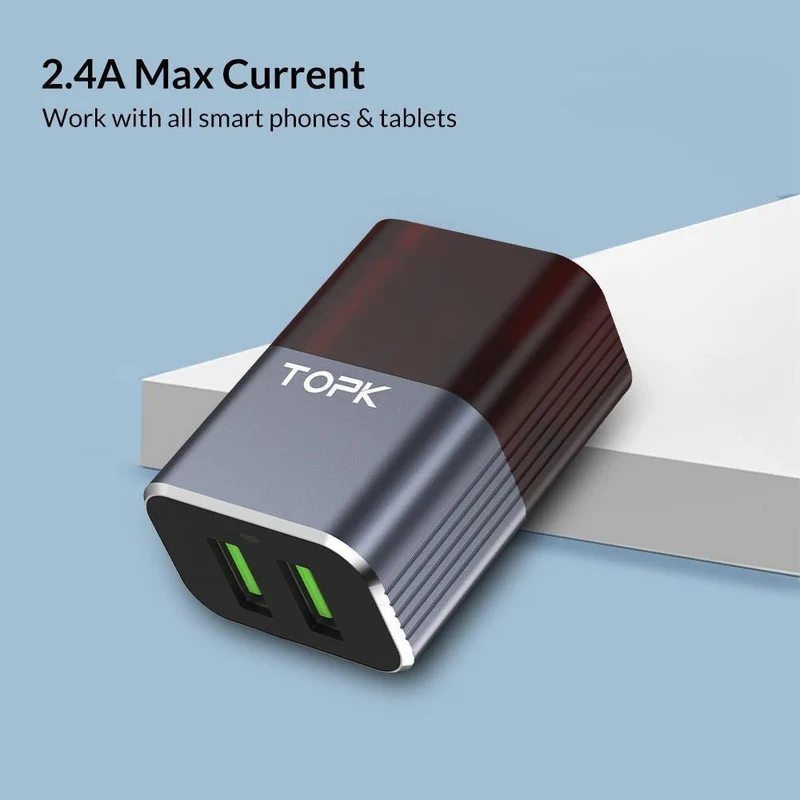 TOPK Auto-ID Dual USB Ladegerät Adapter Handy EU/US/UK Reise Wand Tragbare Telefon Ladegerät für iPhone Samsung Xiaomi Huawei