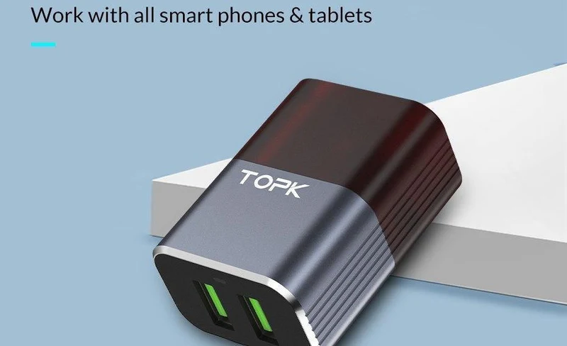TOPK Auto-ID Dual USB Ladegerät Adapter Handy EU/US/UK Reise Wand Tragbare Telefon Ladegerät für iPhone Samsung Xiaomi Huawei