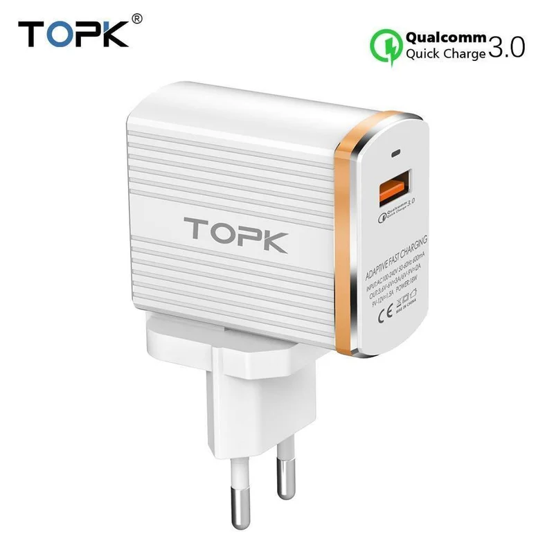 TOPK 18W Quick Charge 3.0 USB-Ladegerät 1-Port Reise-Wand-Handy-Ladegerät für Samsung Xiaomi Huawei Adapter EU US-Stecker