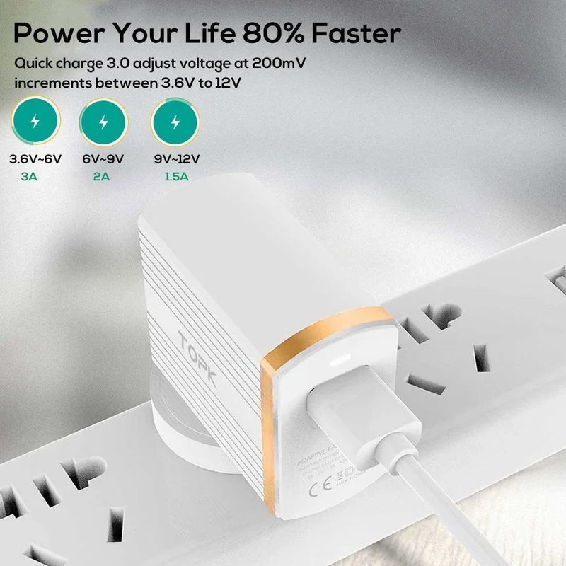 TOPK 18W Quick Charge 3.0 USB-Ladegerät 1-Port Reise-Wand-Handy-Ladegerät für Samsung Xiaomi Huawei Adapter EU US-Stecker